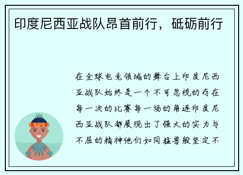印度尼西亚战队昂首前行，砥砺前行