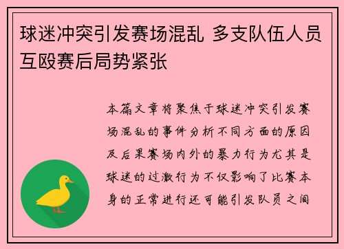 球迷冲突引发赛场混乱 多支队伍人员互殴赛后局势紧张