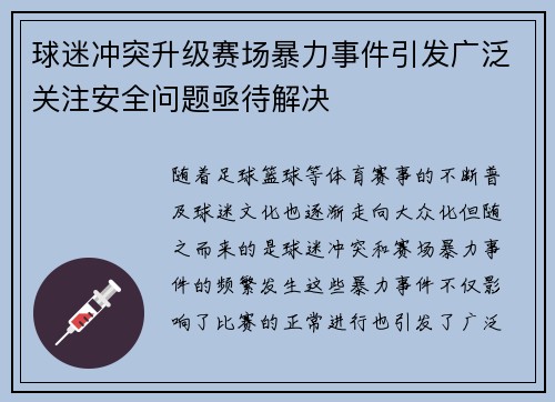 球迷冲突升级赛场暴力事件引发广泛关注安全问题亟待解决